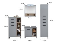 Badmöbel-Set Badezimmer TOURS 1 in grau / Sonoma, 4-tlg., Spiegelschrank inkl. LED-Beleuchtung, (BxHxT) 140x185x38 cm