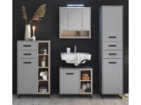 Badmöbel-Set Badezimmer TOURS 1 in grau / Sonoma, 4-tlg., Spiegelschrank inkl. LED-Beleuchtung, (BxHxT) 140x185x38 cm