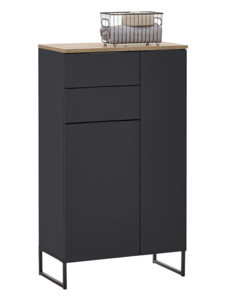 Badezimmer Highboard Badmöbel ASPEN schwarz matt