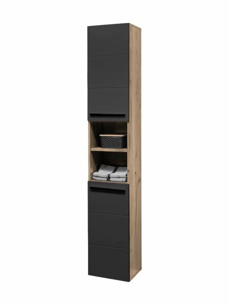 Badezimmer Hochschrank Badmöbel VAIL schwarz matt