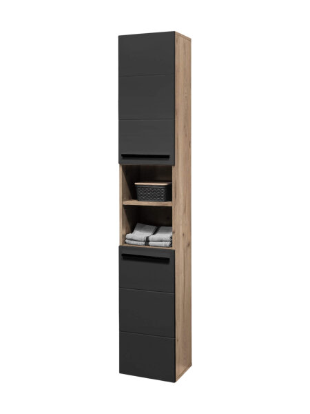 Badezimmer Hochschrank Badmöbel VALENCIA schwarz matt