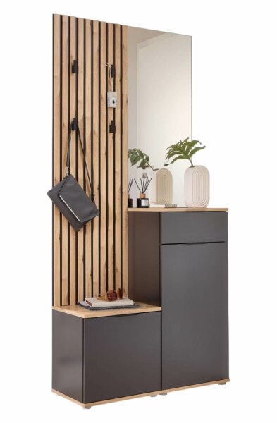 Kompaktgarderobe EASY in Artisan Eiche / anthrazit, (BxHxT) 88x195x35 cm