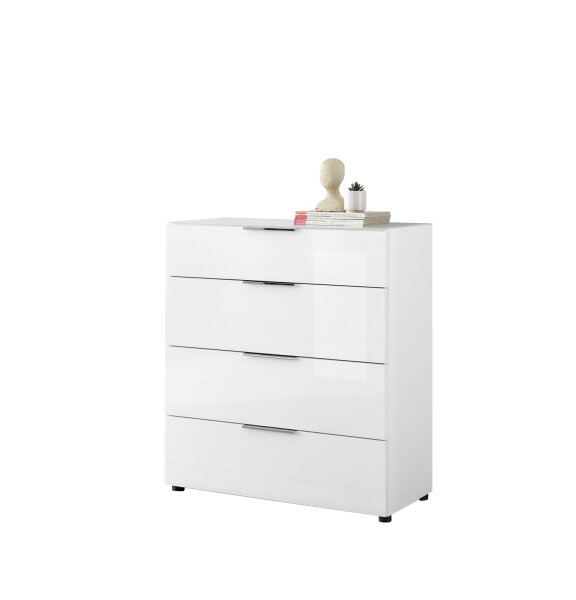 Schubkastenkommode TREND 10 weiß, Front und Oberboden aus Glas, Metallgriffe, 90 cm breit