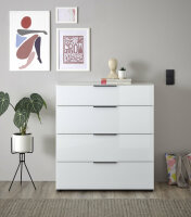 Schubkastenkommode TREND 10 weiß, Front und Oberboden aus Glas, Metallgriffe, 90 cm breit