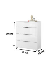 Schubkastenkommode TREND 10 weiß, Front und Oberboden aus Glas, Metallgriffe, 90 cm breit