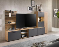 Wohnwand ANCONA in Artisan Eiche Nb. / anthrazit, Lamellenoptik, LED-Beleuchtung, (BxHxT) 250x135x38 cm