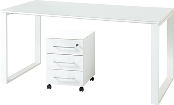 Schreibtisch inkl. Rollcontainer MONTERREY, Glasfront, Glasauflage, 160 cm breit