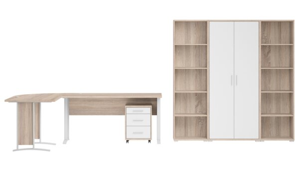 Büromöbel-Set OFFICE LINE 7-tlg., Winkelschreibtisch + Rollcontainer + Aktenschrank