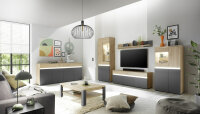 Wohnwand Anbauwand LIMOGES in Artisan Eiche Nb. / anthrazit, inkl. LED-Beleuchtung