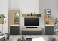 Wohnwand Anbauwand LIMOGES in Artisan Eiche Nb. / anthrazit, inkl. LED-Beleuchtung