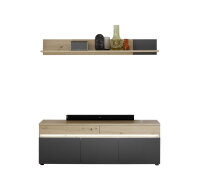 Wohnwand Anbauwand LIMOGES in Artisan Eiche Nb. / anthrazit, inkl. LED-Beleuchtung