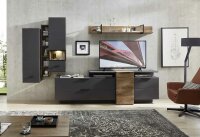 Wohnwand Anbauwand MEDIANA 1, in graphit / Haveleiche Cognac Nb., Soft-Close, LED-Beleuchtung