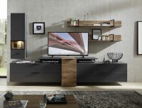 Wohnwand Anbauwand MEDIANA 2, in graphit / Haveleiche Cognac Nb., Soft-Close, LED-Beleuchtung