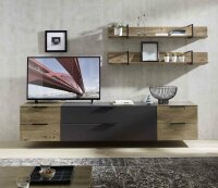 Wohnwand Anbauwand MEDIANA 3, in graphit / Haveleiche Cognac Nb., Soft-Close, LED-Beleuchtung