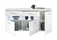 Wohnwand LUGANO in weiß / weiß Hochglanz MDF, LED-Beleuchtung, (BxHxT) 315x205x40 cm