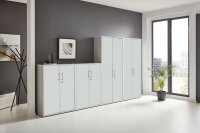 Aktenschrank TABOR 54 in lichtgrau / weiß matt, Schrankwand, Büroschrank, abschließbar, Metallgriffe