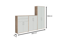 Aktenschrank TABOR 55 in Eiche Sonoma / weiß matt, Schrankwand, Büroschrank, abschließbar, Metallgriffe