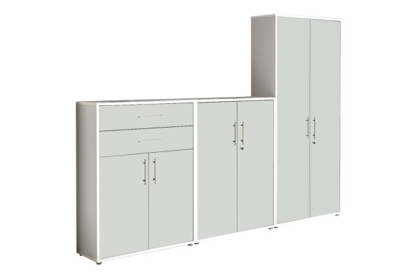 Aktenschrank TABOR 55 in weiß / weiß matt, Schrankwand, Büroschrank, abschließbar, Metallgriffe