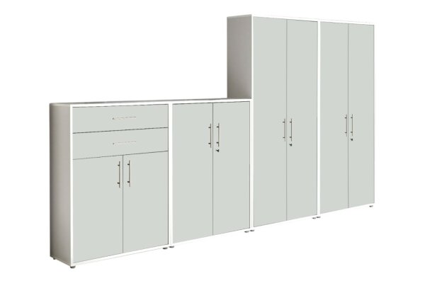 Aktenschrank TABOR 56 in weiß / weiß matt, Schrankwand, Büroschrank, abschließbar, Metallgriffe