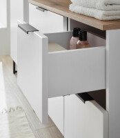 Badezimmer Badmöbel -Set Weiß matt ASPEN 80 cm Hochschrank Spiegelschrank Wbu Highboard Set 1