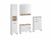 Badezimmer Badmöbel -Set Weiß matt ASPEN 80 cm Hochschrank Spiegelschrank Wbu Highboard Set 1