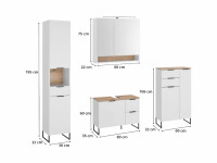 Badezimmer Badmöbel -Set Weiß matt ASPEN 80 cm Hochschrank Spiegelschrank Wbu Highboard Set 1