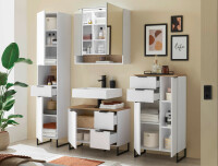 Badezimmer Badmöbel -Set Weiß matt ASPEN 80 cm Hochschrank Spiegelschrank Wbu Highboard Set 1