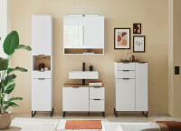 Badezimmer Badmöbel -Set Weiß matt ASPEN 80 cm Hochschrank Spiegelschrank Wbu Highboard Set 1