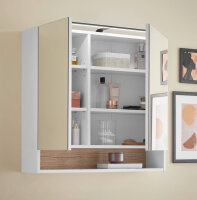 Badezimmer Badmöbel -Set Weiß matt ASPEN 80 cm Spiegelschrank Wbu Highboard Set 3