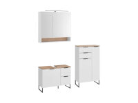 Badezimmer Badmöbel -Set Weiß matt ASPEN 80 cm Spiegelschrank Wbu Highboard Set 3