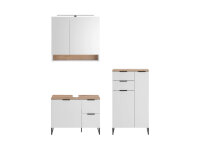 Badezimmer Badmöbel -Set Weiß matt ASPEN 80 cm Spiegelschrank Wbu Highboard Set 3