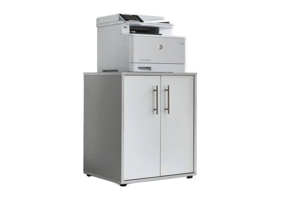 Druckerkommode TABOR in lichtgrau / weiß matt, Druckerschrank, Kommode, Metallgriffe, 54 cm breit