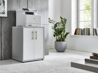 Druckerkommode TABOR in lichtgrau / weiß matt, Druckerschrank, Kommode, Metallgriffe, 54 cm breit