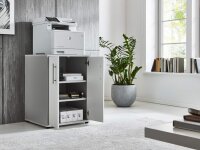 Druckerkommode TABOR in lichtgrau / weiß matt, Druckerschrank, Kommode, Metallgriffe, 54 cm breit