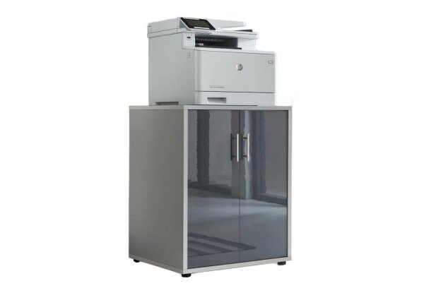 Druckerkommode TABOR in lichtgrau / anthrazit Hochglanz, Druckerschrank, Kommode, Metallgriffe, 54 cm breit