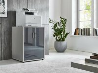 Druckerkommode TABOR in lichtgrau / anthrazit Hochglanz, Druckerschrank, Kommode, Metallgriffe, 54 cm breit