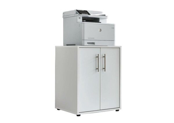 Druckerkommode TABOR in weiß / weiß matt, Druckerschrank, Kommode, Metallgriffe, 54 cm breit
