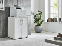 Druckerkommode TABOR in weiß / weiß matt, Druckerschrank, Kommode, Metallgriffe, 54 cm breit