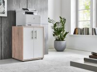 Druckerkommode TABOR in Eiche Sonoma / weiß matt, Druckerschrank, Kommode, Metallgriffe, 54 cm breit
