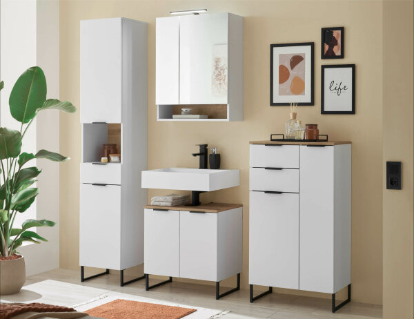 Badezimmer Badmöbel -Set ASPEN 60 cm Hochschrank Spiegelschrank Wbu Highboard Set 1