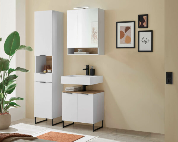 Badezimmer Badmöbel -Set ASPEN 60 cm Hochschrank Spiegelschrank Wbu Set 2