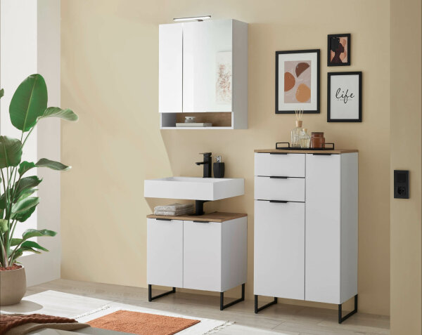Badezimmer Badmöbel -Set ASPEN 60 cm Spiegelschrank Wbu Highboard Set 3