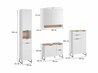 Badezimmer Badmöbel -Set ASPEN 80 cm Hochschrank Spiegelschrank Wbu Highboard Set 1