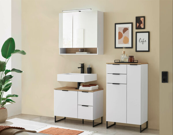Badezimmer Badmöbel -Set ASPEN 80 cm Spiegelschrank Wbu Highboard Set 3
