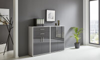 Aktenschrank TABOR 12 in lichtgrau / anthrazit Hochglanz, Schrankwand, Büroschrank, abschließbar, Metallgriffe