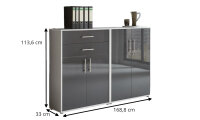 Aktenschrank TABOR 12 in lichtgrau / anthrazit Hochglanz, Schrankwand, Büroschrank, abschließbar, Metallgriffe