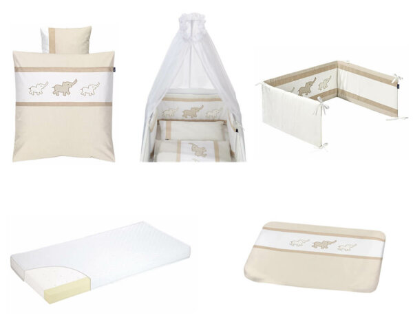 Textil-Set Babybettwäsche mit Nestchen inkl. Matratze, Himmelsstange & Wickelauflage