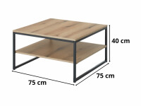 Couchtisch KUBUS in Evoke Eiche Dekor quadratisch Metallgestell (BxHxT) 75x40x75 cm