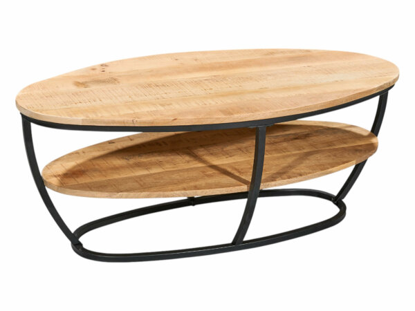 Couchtisch JAIPUR 2 Massivholz Mango, Metallgestell schwarz oval (BxHxT) 110x44x60 cm
