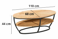 Couchtisch JAIPUR 2 Massivholz Mango, Metallgestell schwarz oval (BxHxT) 110x44x60 cm